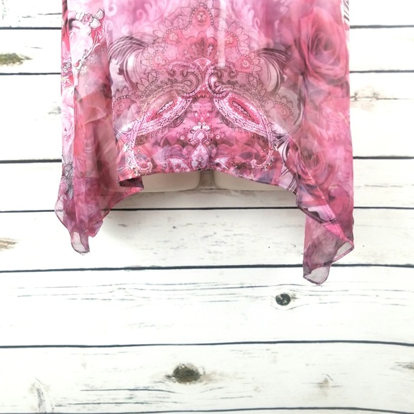 One World Pink Floral Shirt Top Small Short Sleeve - Picture 3 of 8